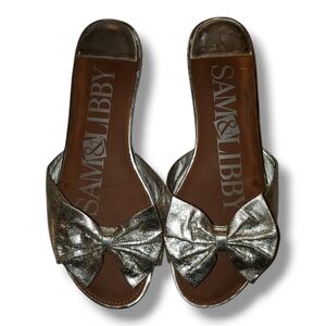 Sam & Libby Silver Bow Slide Sandals